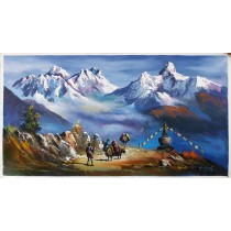 Mount Everest And Ama Dablam Painting 36" W x 18" H