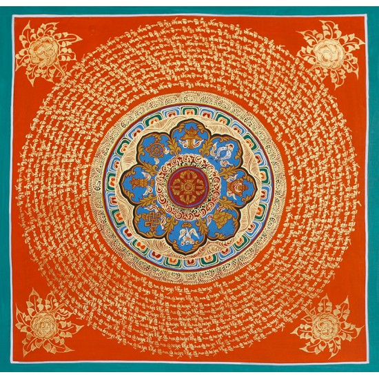 Mantra Mandala Tibetan Thangka Painting 21.5" W x 21.5" H
