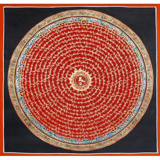 Mantra Mandala Tibetan Thangka Painting 21" W x 21" H