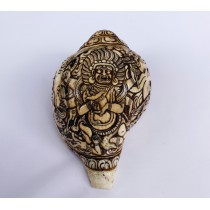 White Mahankal Conch Shell Sankha 12" C x 7" H Hand Carved Nepal.