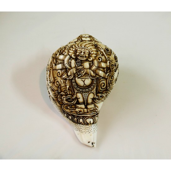 Black Mahankal Conch Shell Sankha 7" H x 13" C Hand Carved Nepal.