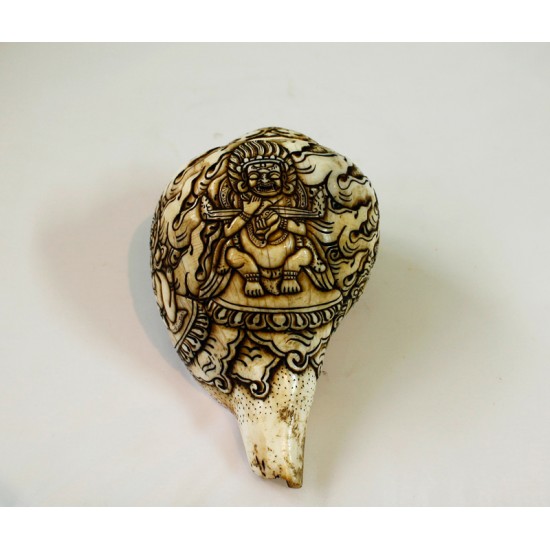 Safu Mahankal Conch Shell Sankha 6.5" H x 12" C Hand Carved Nepal.