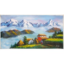 Mt. Annapurna And Macchapuchre Acrylic Painting 35" W x 18" H