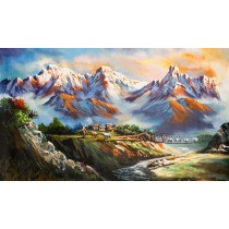 Mt. Annapurna And Macchapuchre Acrylic Painting 34" W x 18" H