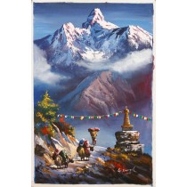 Mount Ama Dablam Painting 14" W x 22" H Hand Paint Nepal