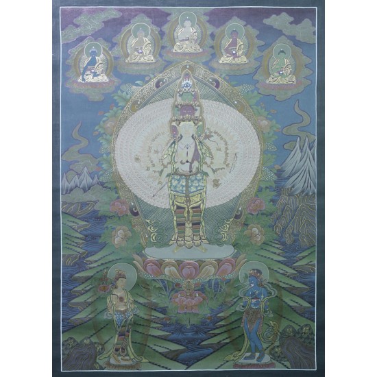 Lokeshwor Tibetan Thangka Painting 27" W x 38" H 