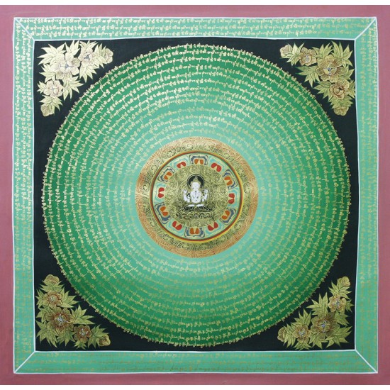 Khacheri Mantra Mandala Tibetan Thangka Painting 32" W x 32" H