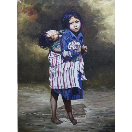 Girls carrying little child Acrylic Painting 22" W x 32" H