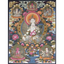 White Tara Tibetan Thangka Painting 27" W x 38" H