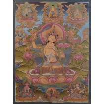 Manjushree Tibetan Thangka Painting 26.5" W x 38.5" H