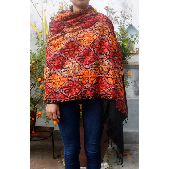 Heavy Embroidery 100% Wool Cashmere Pashmina Shawl