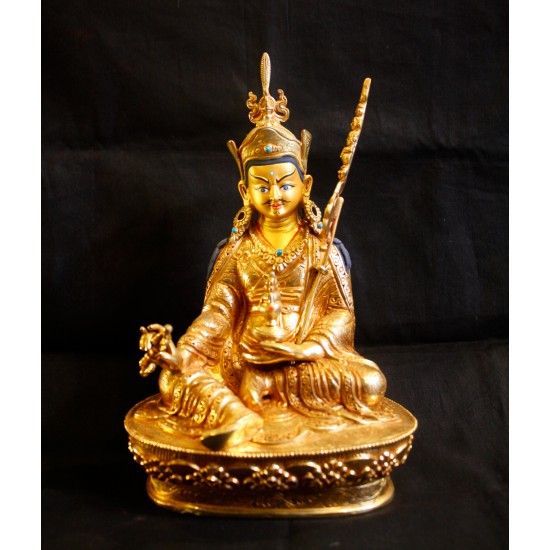 Guru Padmasambhava Full Gold Statue 7" W x 8" H