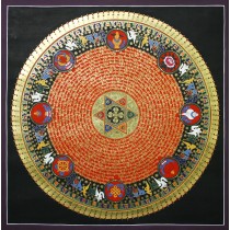 7 Auspicious Sign Mantra Mandala Tibetan Thangka Painting 31.5" W x 31.5" H