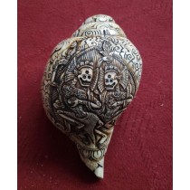 Citipati (Two Skeletons) Craved Conch/Sankha 11" Circle x 7" Height