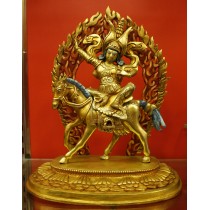 Palden Lhamo (Chhwaskamuni) Copper Gold Gilded Statue 8" W x 11" H