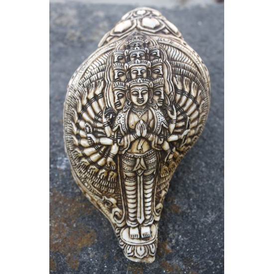 Sahastrabhuja Lokeshwor Carved Sankha 12" C x 7" H