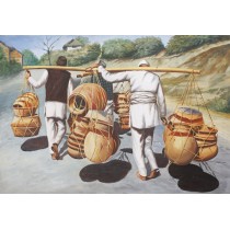 Men Carrying Pottery Painting 32" W x 22" H