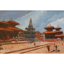 Patan Durbar Square Acrylic Painting 69" W x 31" H