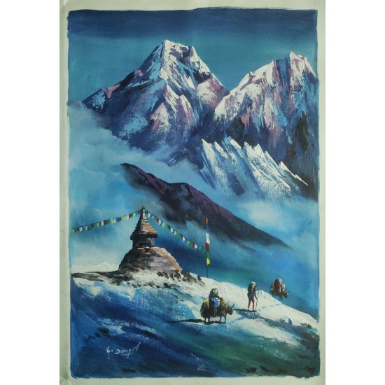 Mount Ama Dablam Acrylic Painting 16" W x 22" H