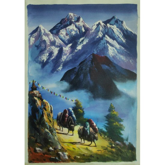 Mount Everest Acrylic Painting 16" W x 22" H