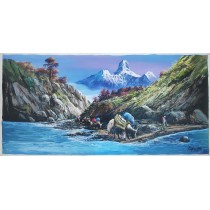 Macchapuchre Mountain Range Acrylic Painting 4ft W x 2ft H 