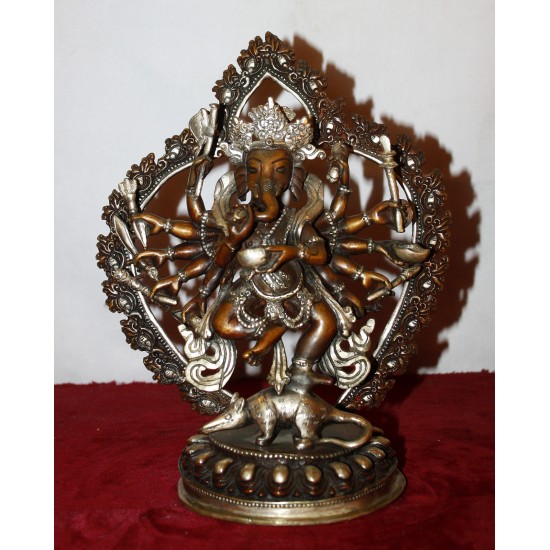 Ganesh Copper Oxidized Statue 7.5" W x 9.5" H
