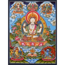 Khacheri Tibetan Thangka Painting 18" W x 26" H