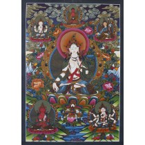 White Tara Tibetan Thangka Painting 18" W x 26" H
