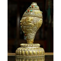 Gold and Silver Plated Carved Sankha 6" W x 12" H