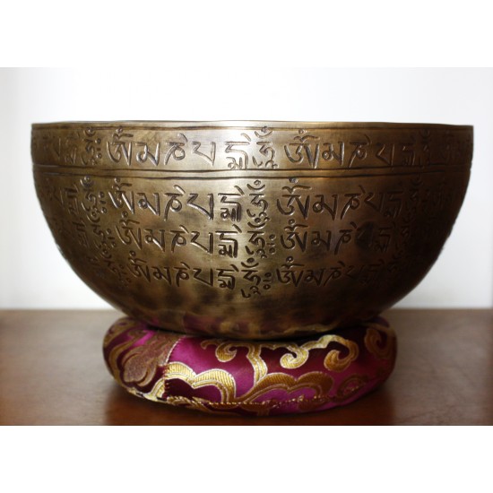Tibetan Mantra Carved Singing Bowl 9" W x 3.5" H