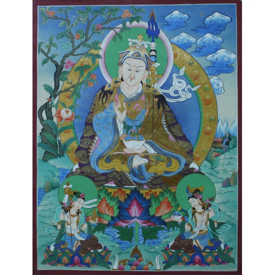 Guru Padmasambhava Tibetan Thangka Painting 20" W x 26" H