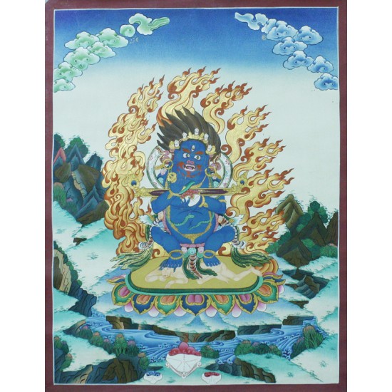 Mahankal Tibetan Thangka Painting 20" W x 26" H