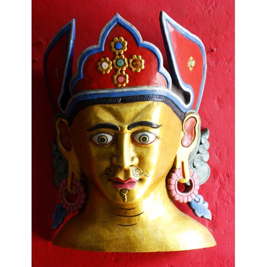 Guru Padmasambhava Wooden Mask 12" W x 15.5" H