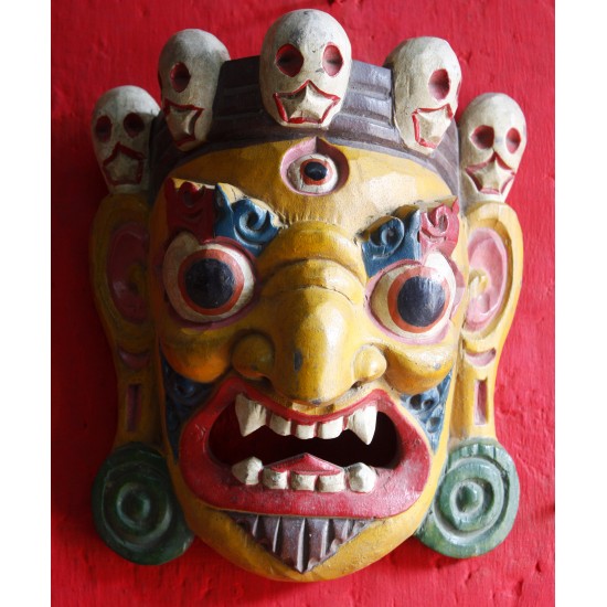 Wooden Bhairav Mask 7" W x 9" H