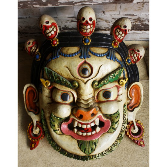 White Wooden Bhairav Mask 19" W x 20" H