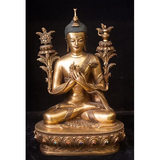 Maitreya Buddha Full Gold Gilded Copper Statue 7.5" W x 11" H