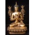 Maitreya Buddha Full Gold Gilded Copper Statue 7.5" W x 11" H