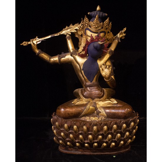 Manjushree Shakti Antique Gold Gilded Copper Statue 10" W x 16.5" H