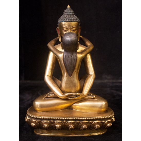 Samantabhadra Antique Full Gold Gilded Copper Statue 5.5" W x 8.5" H