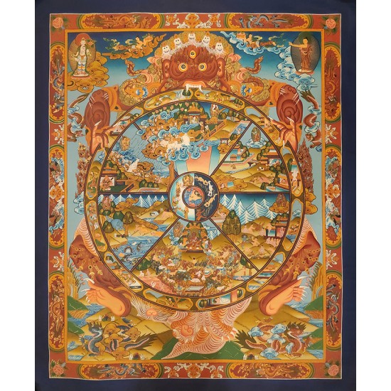 Wheel Of Life Tibetan Thangka Painting 61 cm W x 78 cm H