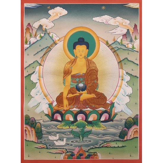 Shakyamuni Buddha Tibetan Thangka Painting 45 cm W x 63 cm H