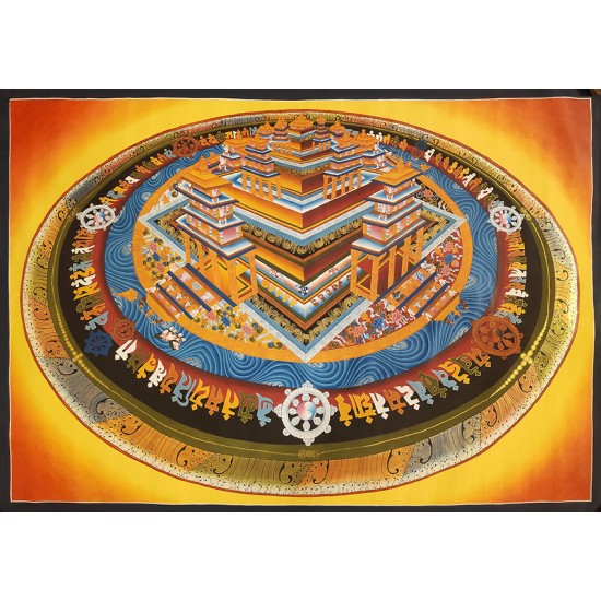 3D Kaalchakra Mandala Tibetan Thangka Painting 74 cm W x 110 cm H
