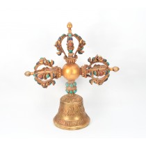 Vishwo Vajra Copper Gold Gilded Bell 10" W x 8" H