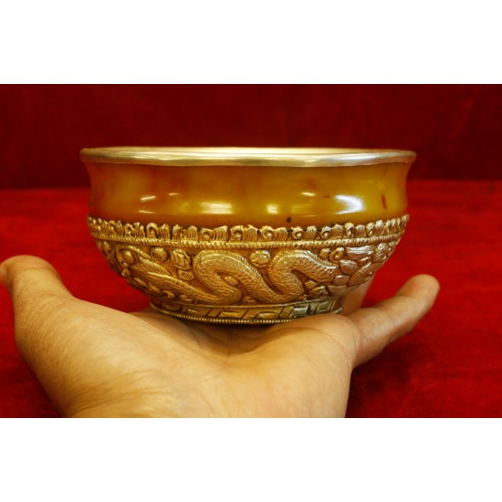 Dragon Carved White Metal Amber Offering Cup 11.5 Cm W x 8 Cm H x 7 Cm D