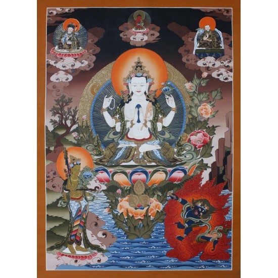 Khacheri Tibetan Thangka Painting 29" W x 39" H 