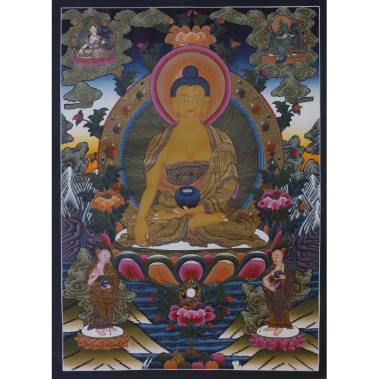 Shakyamuni Buddha Tibetan Thangka Painting 28" W x 38" H