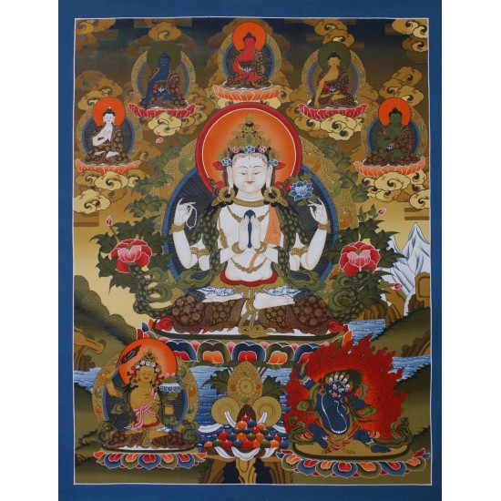 Khacheri Tibetan Thangka Painting 29" W x 39" H
