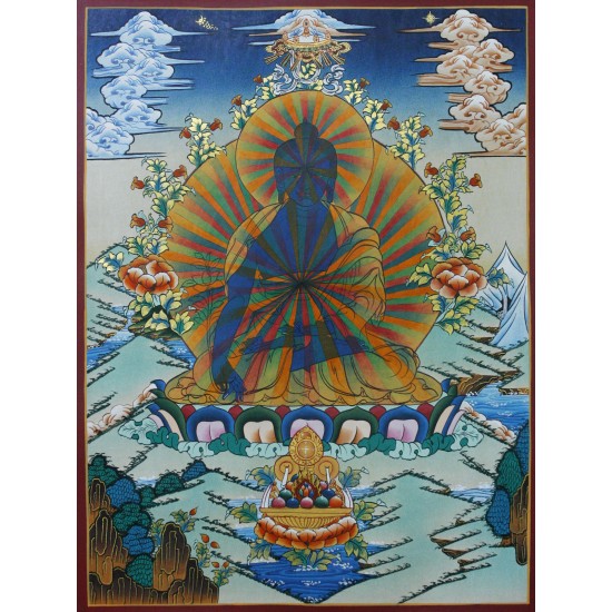 Medicine Buddha Tibetan Thangka Painting 19.5" W x 27" H