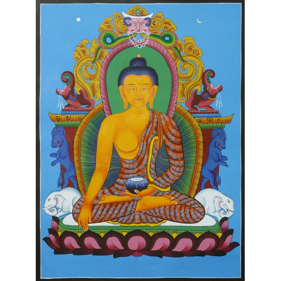 Shakyamuni Buddha Tibetan Thangka Painting 26" W x 36" H