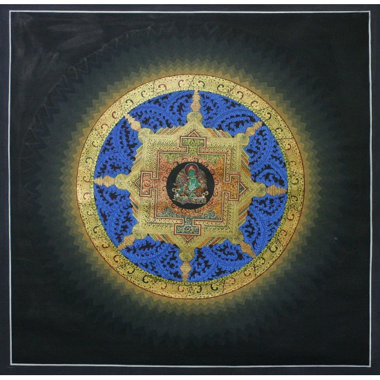Green Tara Tibetan Thangka Painting 30" W x 30" H